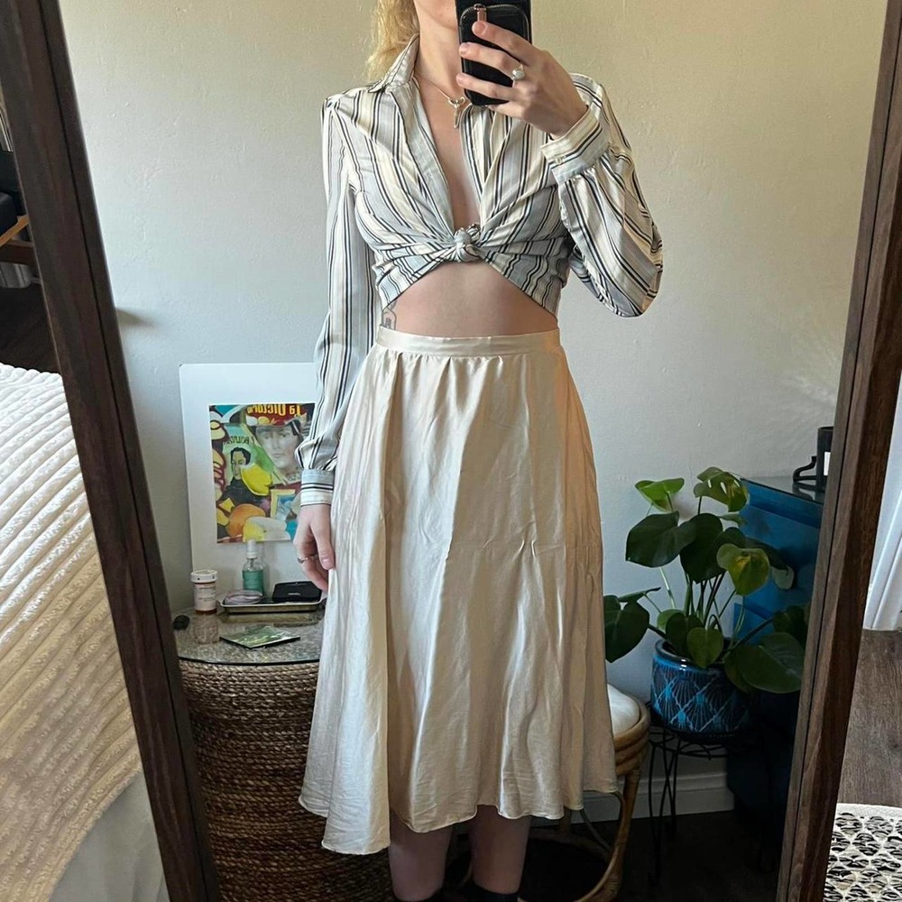Vintage 100% Silk Blush Midi Skirt